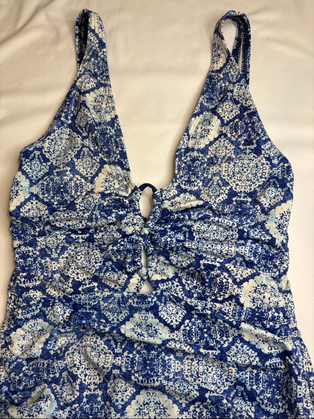 Lauren Ralph Lauren Aegean Tile Cutout Bust One Piece Swimsuit Modest Ruching